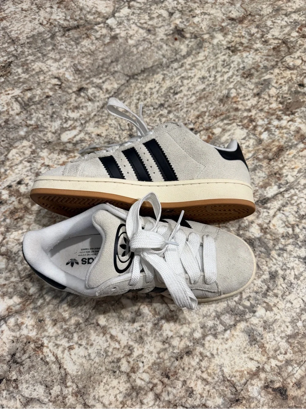 adidas Women’s White Suede Sneakers with Black Stripes